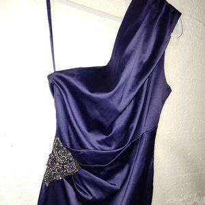Eliza J Purple Satin Embellished Rhinestone One Shoulder Mini Party Dress Size M